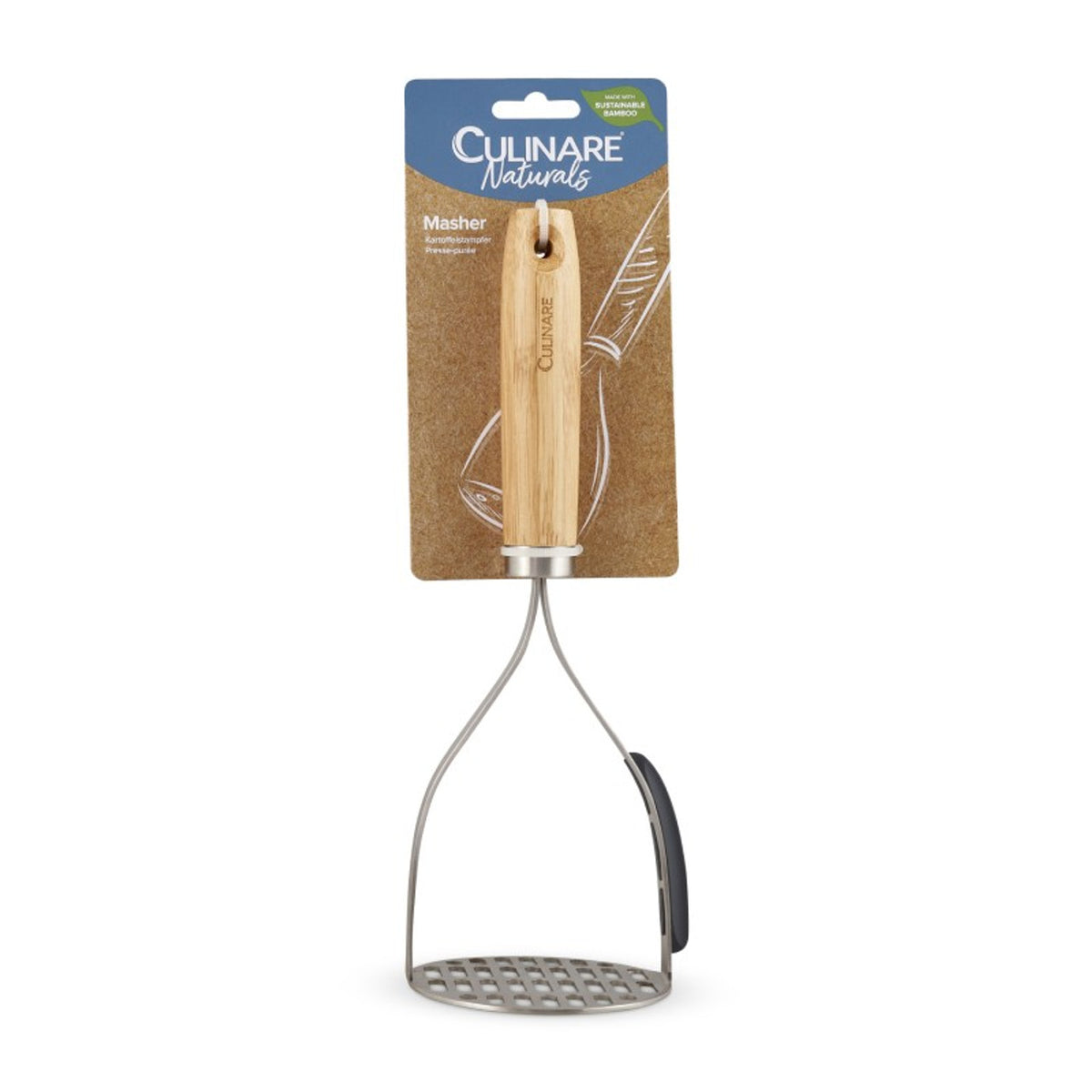 Culinare Naturals Sustainable Bamboo Handle Stainless Steel Masher Chrome C70008