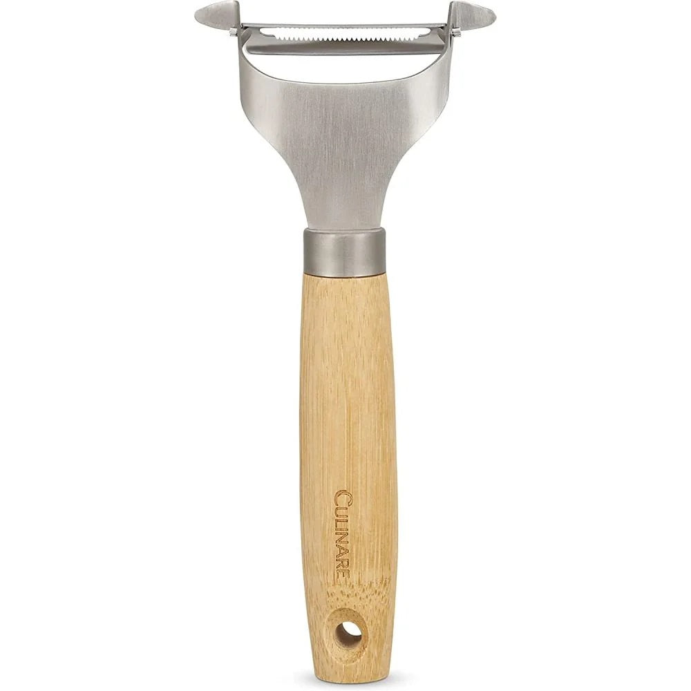 Culinare Naturals Sustainable Bamboo Handle Stainless Steel Serrated Peeler Chrome C70006