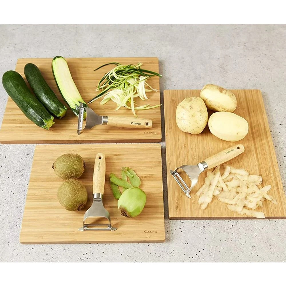 Culinare Naturals Sustainable Bamboo Handle Stainless Steel Serrated Peeler Chrome C70006