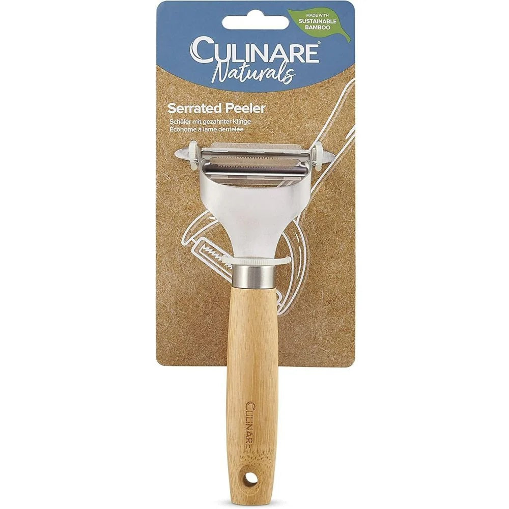 Culinare Naturals Sustainable Bamboo Handle Stainless Steel Serrated Peeler Chrome C70006