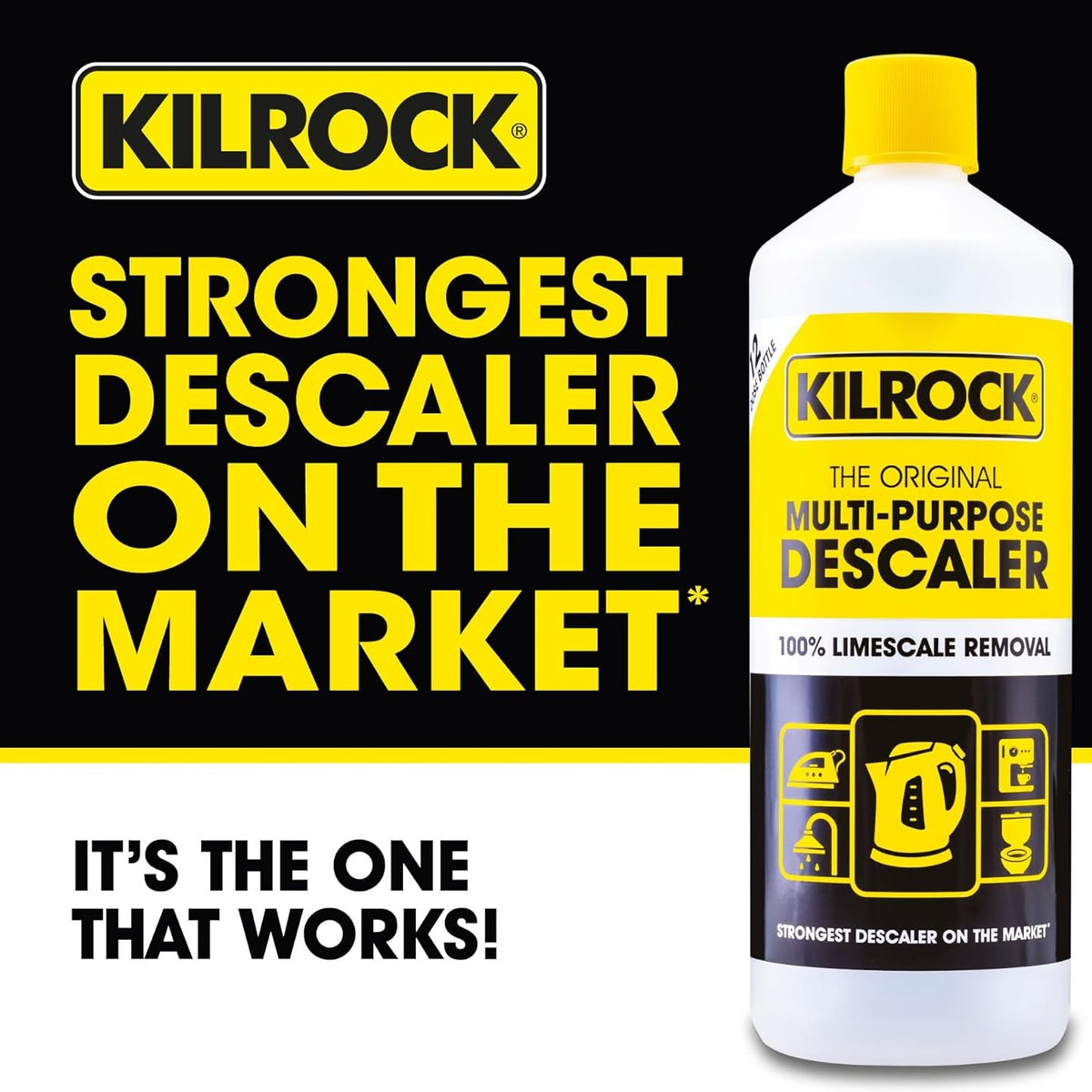 Kilrock Original Multi-Purpose Descaler Multicoloured 1Ltr | Powerful Limescale Remover for Kettles-Irons-Coffee Machines and Toilets