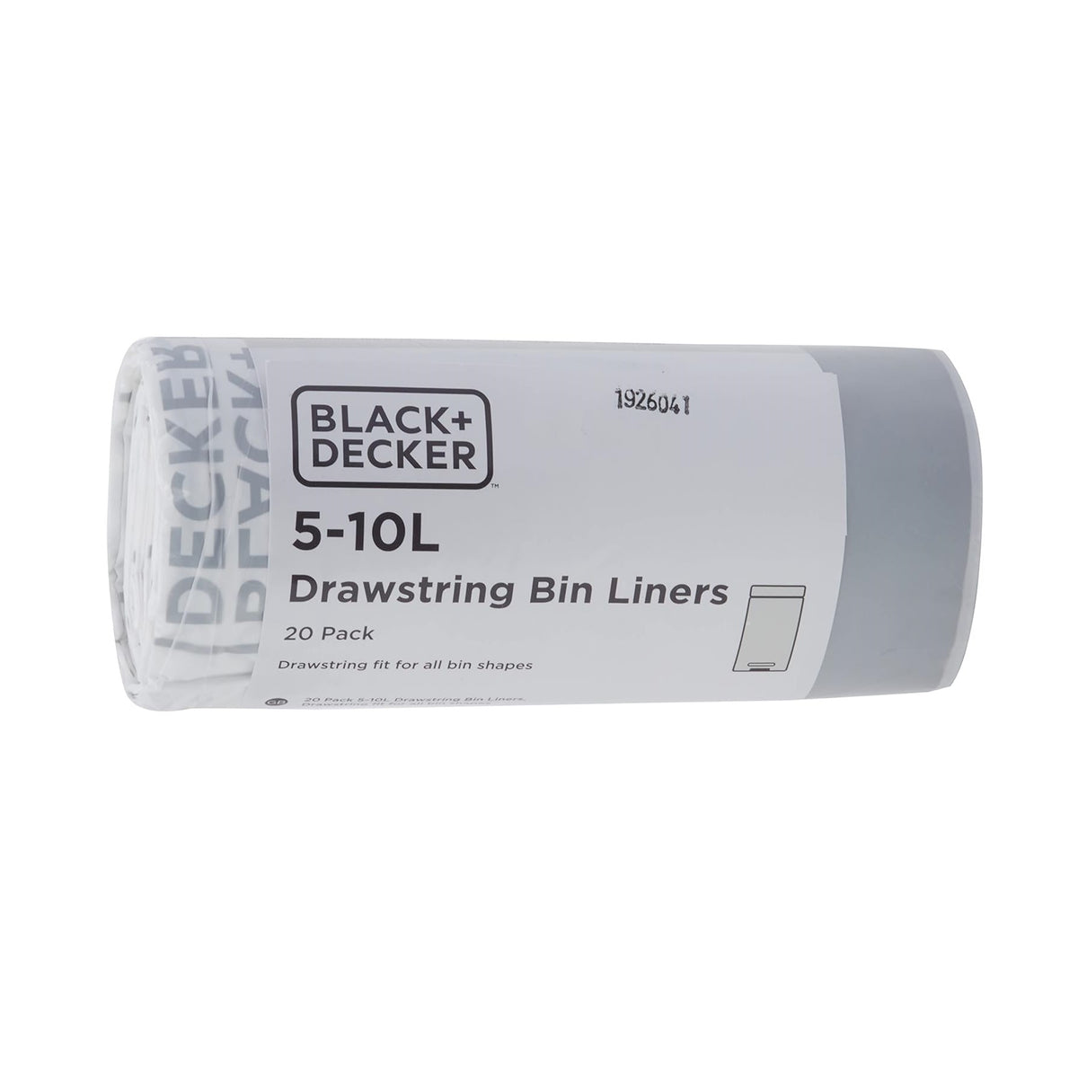 Black+Decker Drawstring Bin Liners White 5-10Ltr Pack of 20 BXBB00510E| Strong and Tear-Resistant Trash Bags | Easy-Tie for Secure Closure | Fit for All Bin Shapes