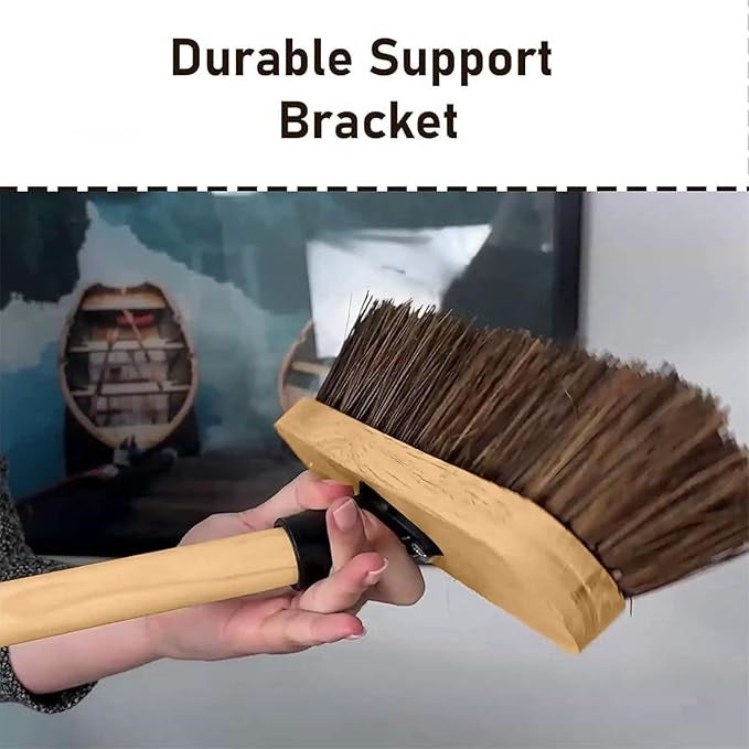Elliot Deck Scrubbing Broom Head with Natural Union Fibres Beige 22cm EL2220DP |  Wooden Base with Screw Fit Socket | Ideal for Outdoor Sweeping and Patio Cleaning