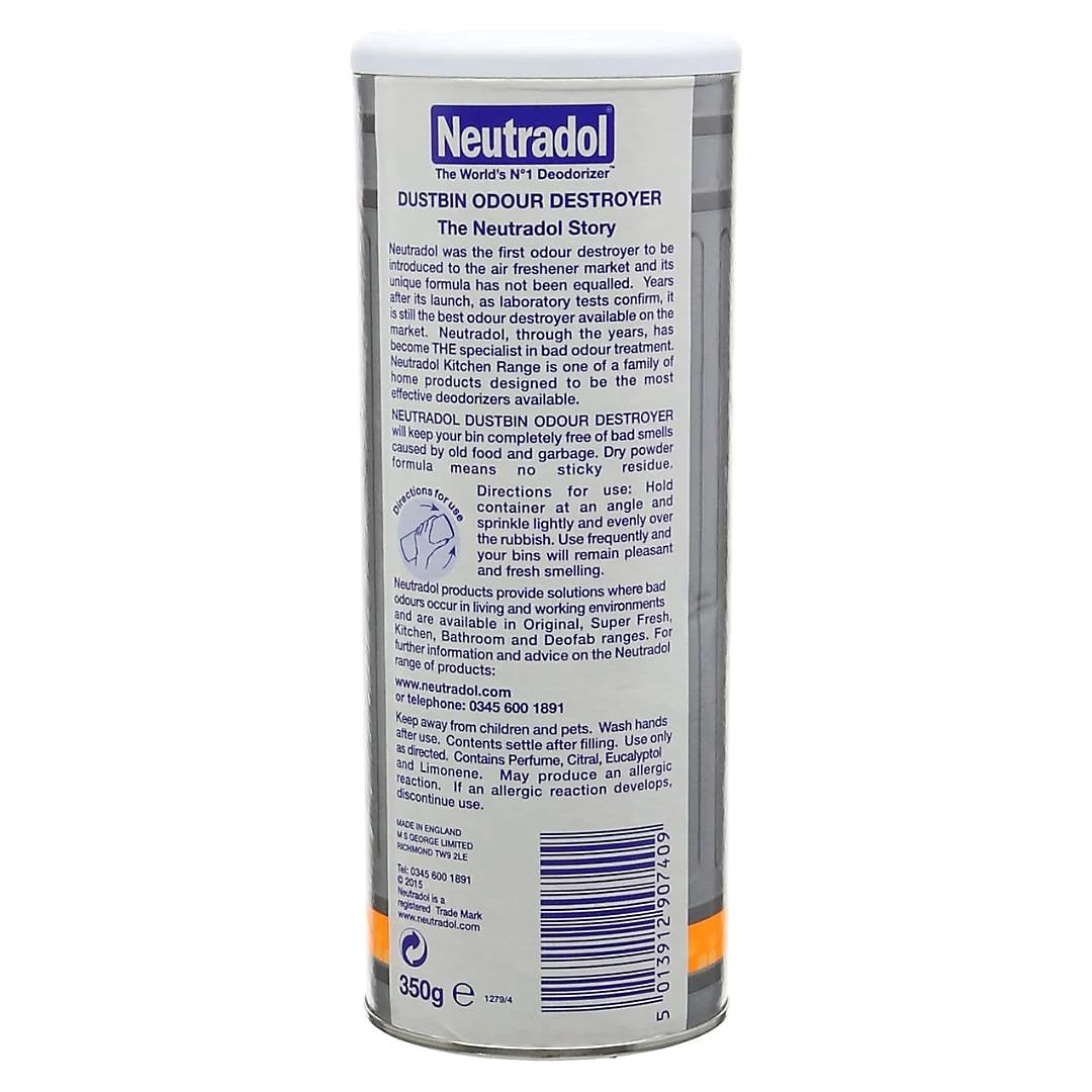 Neutradol Bin Odour Destroyer Citrus Fresh Multicoloured 350g | Eliminates Bad Smells and Kills Bacteria | Deodorizer for Indoor and Outdoor Bins