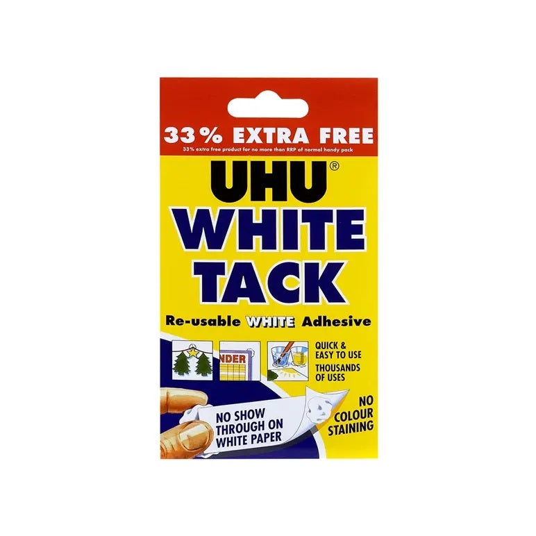 UHU Tack Reusable Adhesive White 90g 3002170 | 33 Percent Extra Free | No Staining | No Show-Through | Ideal for Posters-Paper and DIY Projects