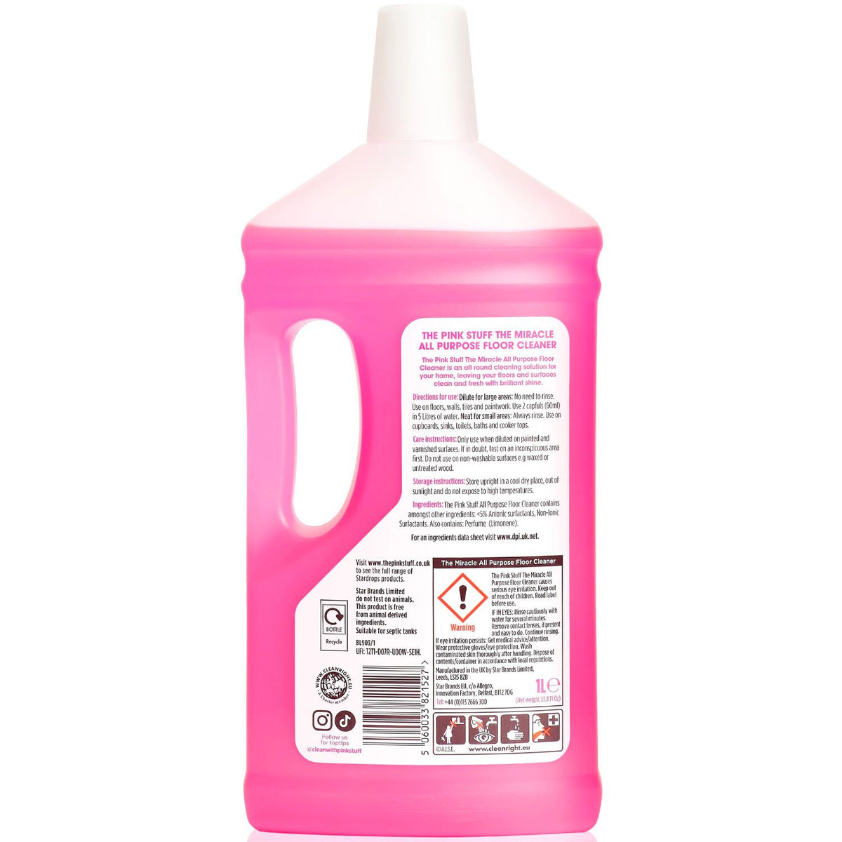 Star Drops The Pink Stuff Miracle All Purpose Floor Cleaner Pink 1Ltr BL903-1 | Powerful Stain Remover and Grease Cutter
