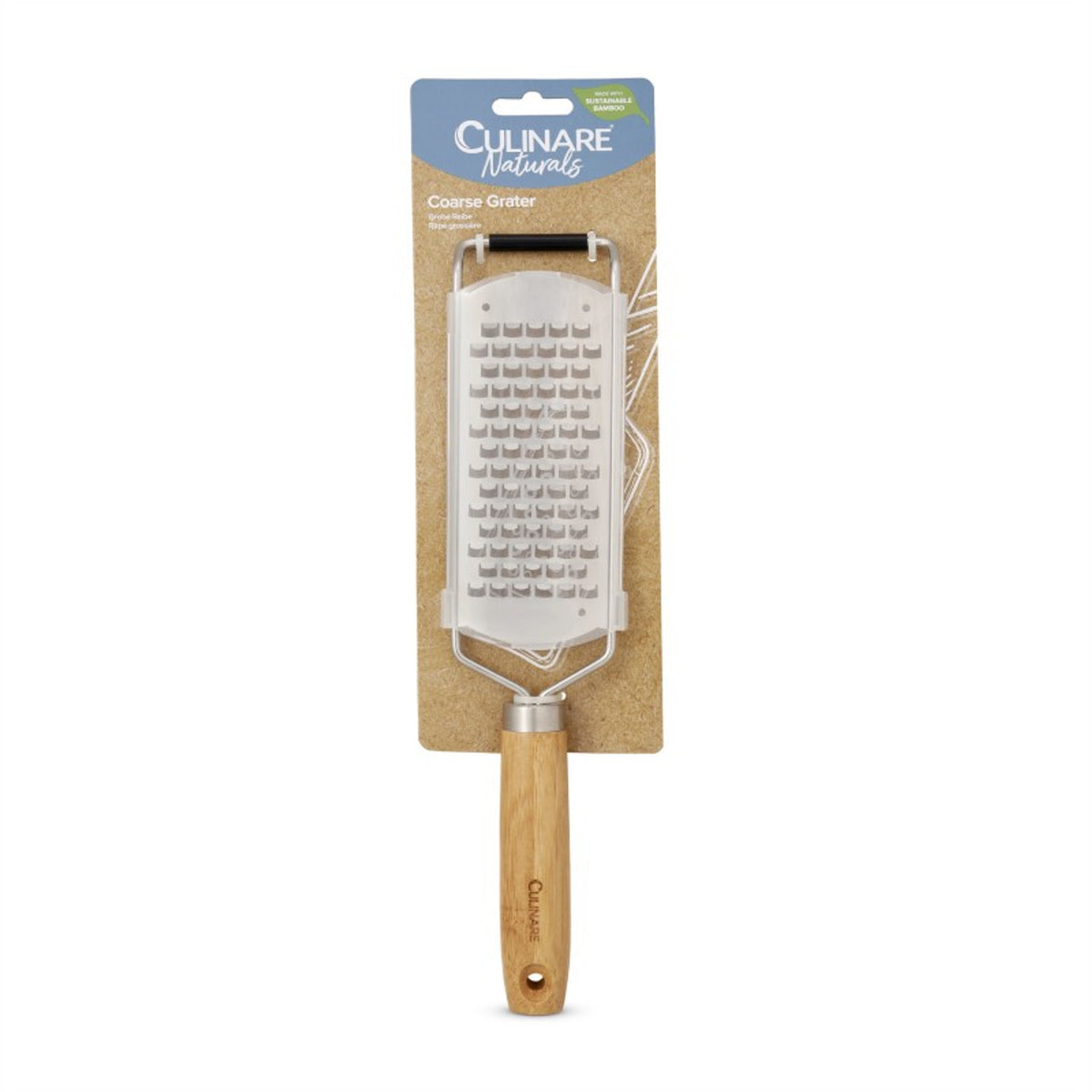 Culinare Naturals Sustainable Bamboo Handle Stainless Steel Coarse Grater Chrome C70002