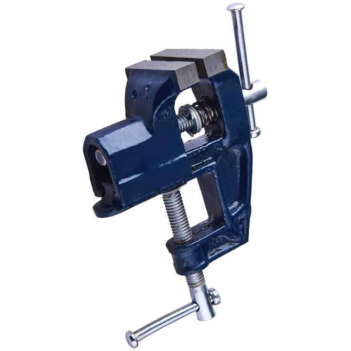 Amtech Heavy Duty Cast Iron Baby Vice Silver and Blue 50mm D3100 | Chrome Plated Screw Handle and Clamp for Durability | Bench Clamp for Portable Use | 50mm Jaw Capacity for Small Jobs
