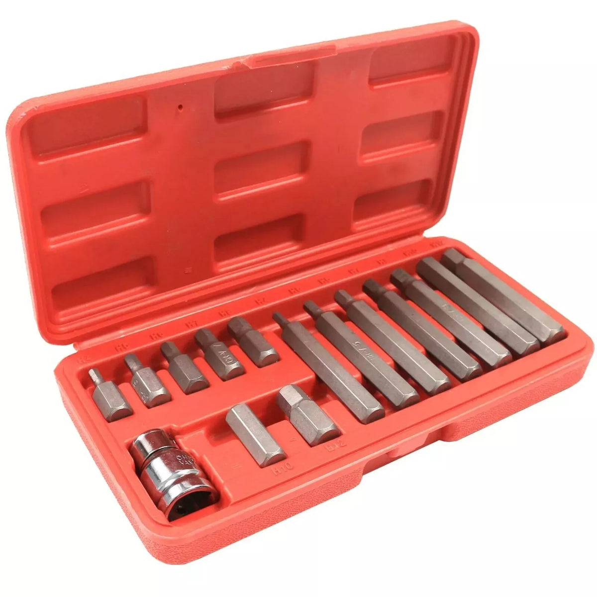 Amtech Hex Bit Set Metallic Silver Pack of 15 I8550 | Chrome Vanadium Steel for Extra Strength | Assorted Long and Short Bits | Supplied with Storage Case