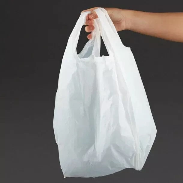 Lynx Strong Plastic Carrier Bags White 33cm x 48cm x 58cm Pack of 100 07490-HT70 | Reusable Shopping Bags with Handles