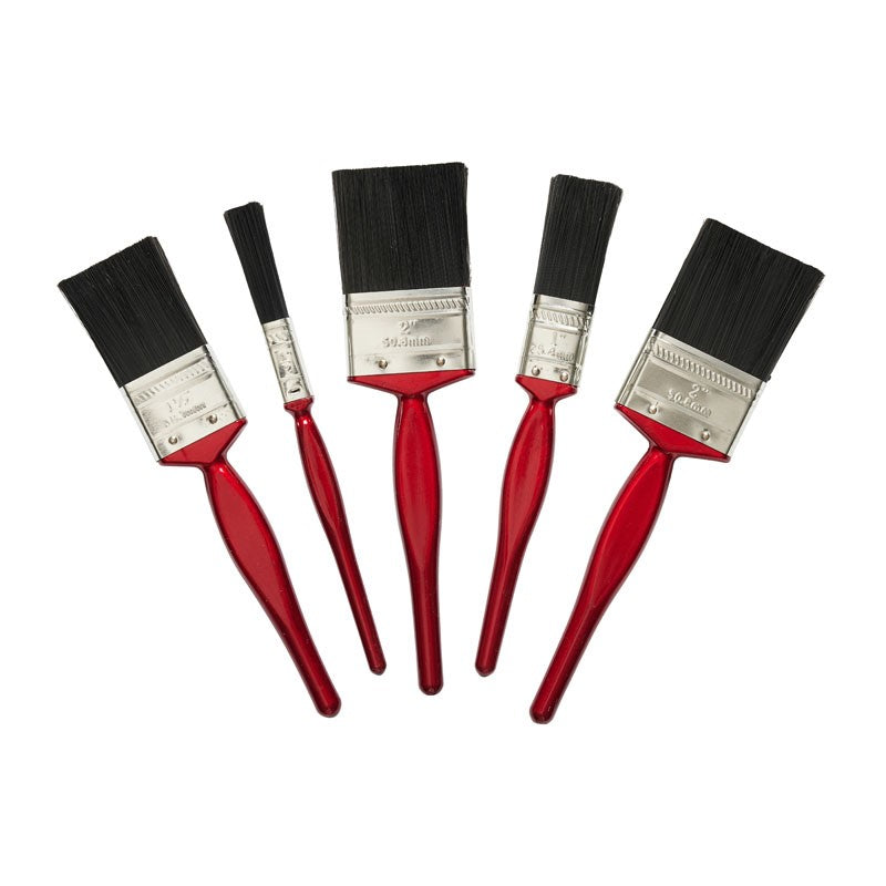 Lynwood Wall Paint Brush Set Red and Black Assorted Size Pack of 5 BR099TM | 0.5-Inch | 1-Inch | 1.5-Inch | 2 x 2-Inch | Durable Bristles and Comfortable Grip