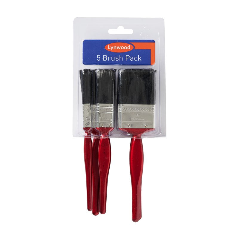 Lynwood Wall Paint Brush Set Red and Black Assorted Size Pack of 5 BR099TM | 0.5-Inch | 1-Inch | 1.5-Inch | 2 x 2-Inch | Durable Bristles and Comfortable Grip