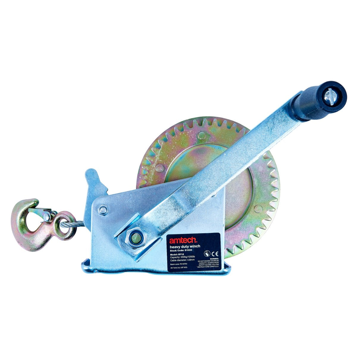 Amtech Heavy Duty Winch Silver 1200lb 10Mtr x 4.8mm 42579 | Easy Mounting
