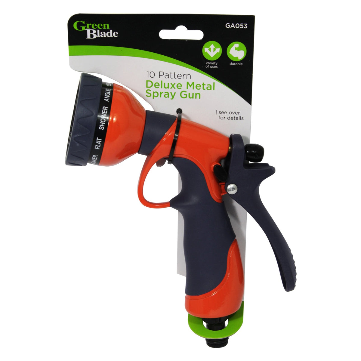 Green Blade 10 Pattern Deluxe Metal Spray Gun Orange and Black GA053 | Adjustable Nozzle | Soft Touch Grip | Strong Metal Construction