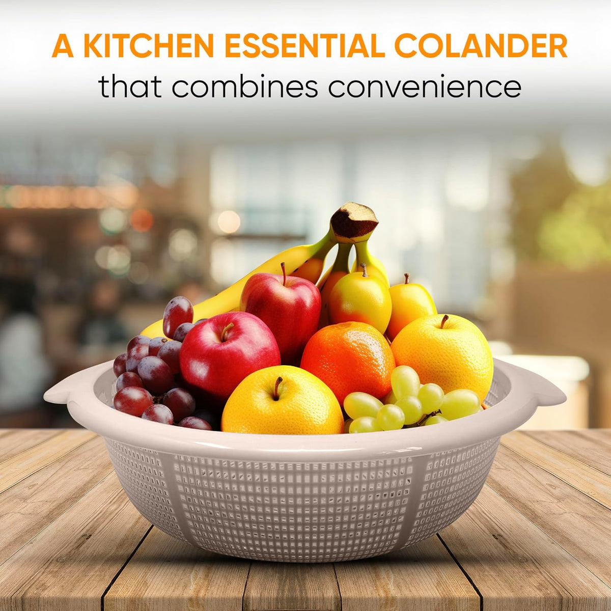 Plasticforte Round Colander with Handles White 31cm 11141AE | Kitchen Strainer | For Washing Fruits-Vegetables and Pasta