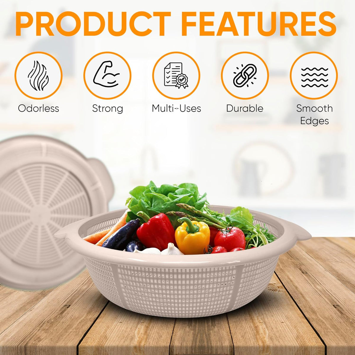 Plasticforte Round Colander with Handles White 31cm 11141AE | Kitchen Strainer | For Washing Fruits-Vegetables and Pasta