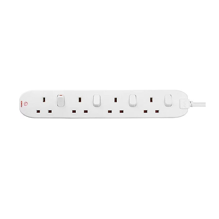 Masterplug 4-Socket Switched Extension Lead White 2Mtr SWC4210N | 13A Fuse | Individual Power Control