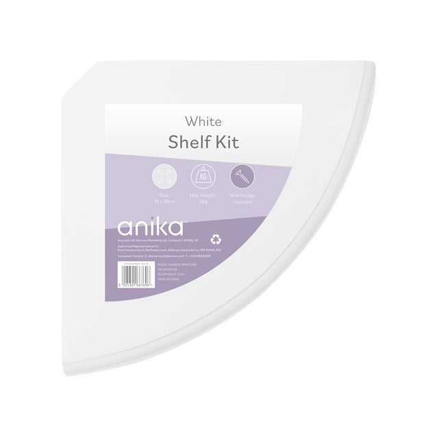 Anika Space-Saving Floating Corner Shelf with Wall Fixings White 19cm x 19cm 66769 | 2kg Capacity