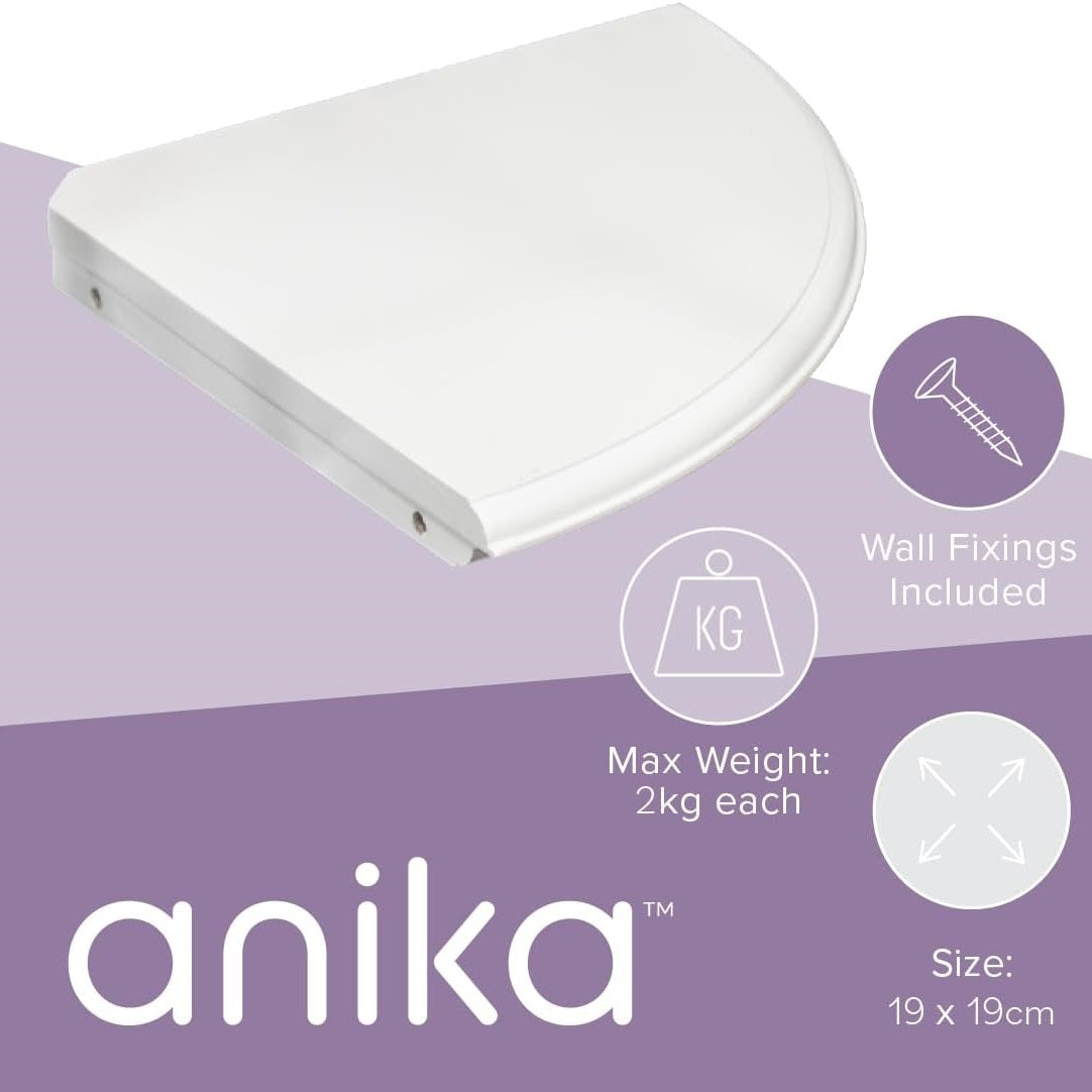 Anika Space-Saving Floating Corner Shelf with Wall Fixings White 19cm x 19cm 66769 | 2kg Capacity