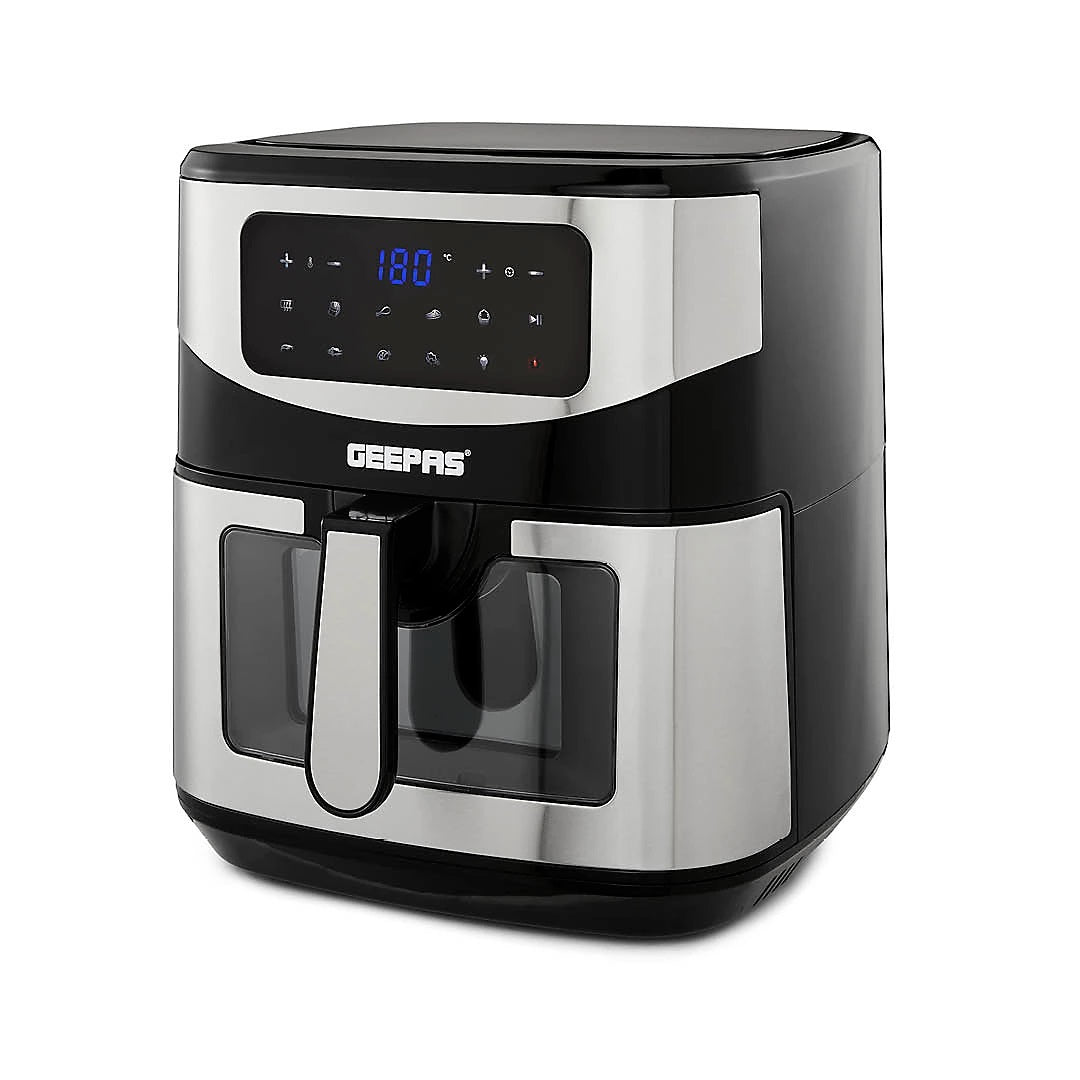 Geepas Digital Air Fryer Black and Grey 9.2Ltr GAF37524UK | Vortex Air Frying Technology | Cooks Fast | Oil Free | 9 Preset Cooking Modes | Touch Screen | Baking | Grilling | Air Frying | Roasting | Upto Less 80% Fat