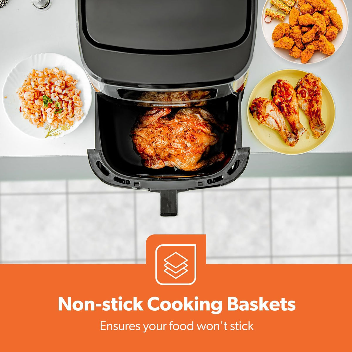 Geepas Digital Air Fryer Black and Grey 9.2Ltr GAF37524UK | Vortex Air Frying Technology | Cooks Fast | Oil Free | 9 Preset Cooking Modes | Touch Screen | Baking | Grilling | Air Frying | Roasting | Upto Less 80% Fat