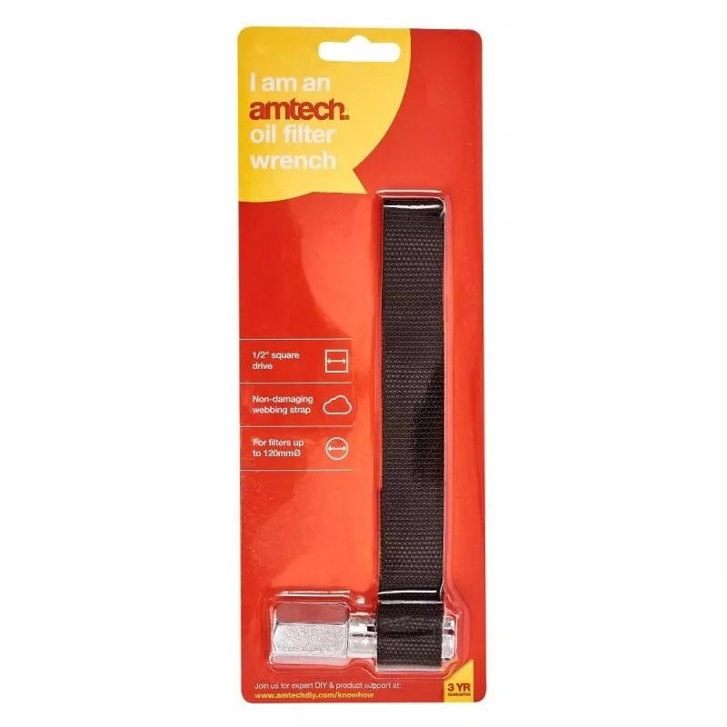 Amtech Heavy Duty Drive Oil Filter Strap Wrench Black and Silver 0.5-Inch J1000