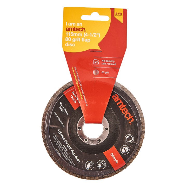 Amtech 80 Grit Flap Disc Brown 115mm x 22.23mm V0400