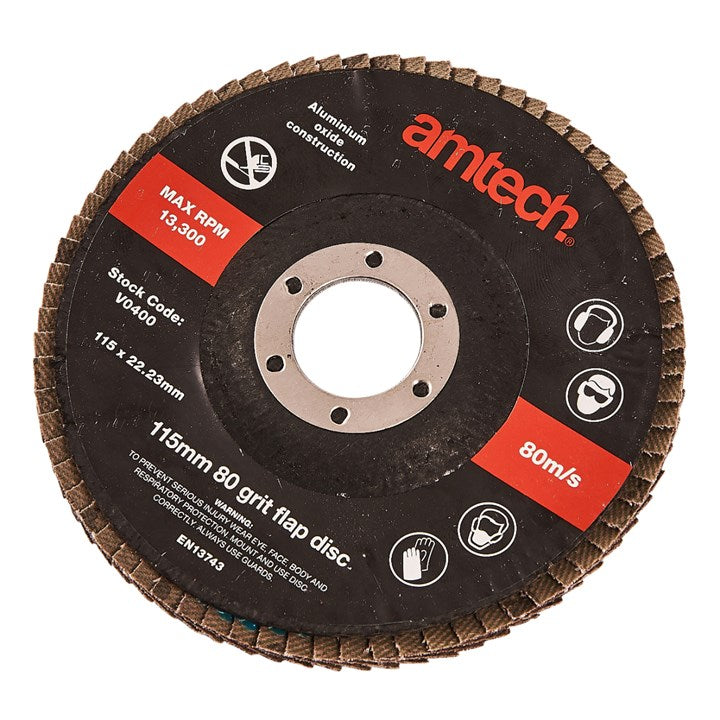 Amtech 80 Grit Flap Disc Brown 115mm x 22.23mm V0400