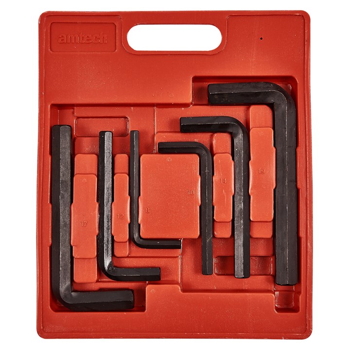 Amtech Jumbo Hex Key Set Black Pack of 6 I9040 | Anti Rust Black Oxide Coating | Jumbo Sized 8-19mm Keys | Supplied in Storage Case