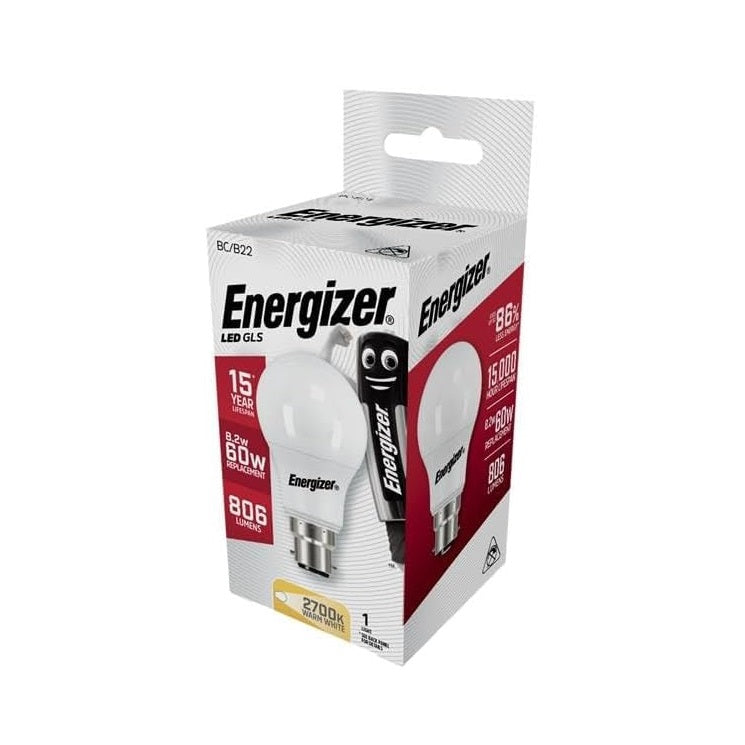 Energizer Opal BC B22 LED GLS Light Dimmable Bulb 8.2W Warm White S8862 | 806 Lumens | 2700K | 15000Hr Lifespan