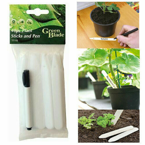 Green Blade Plant Labels with Waterproof Marker Pen White TT110 | Perfect for Pots-Plants and More