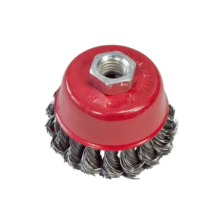 Amtech Twisted Wire Cup Brush Red and Silver 80mm F3360