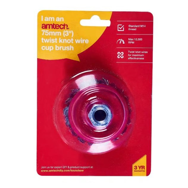 Amtech Twisted Wire Cup Brush Red and Silver 80mm F3360