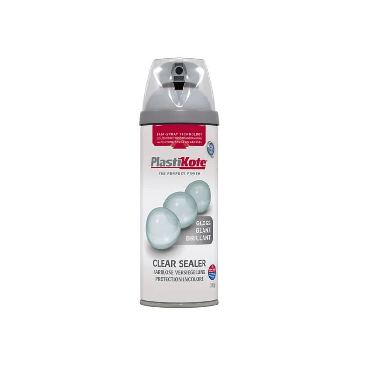 PlastiKote Twist and Spray Multi-purpose Paint Gloss Clear Sealer 400ml PL24000 | Protective Transparent Finish for Indoor and Outdoor Use