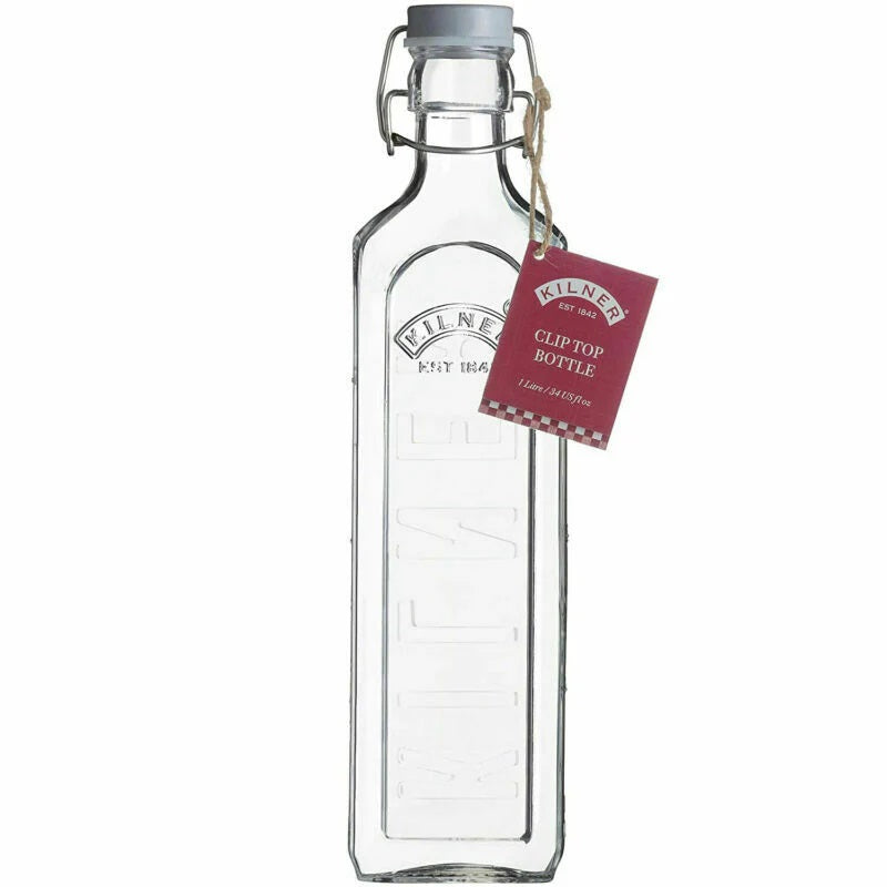Kilner Glass Clip Top Bottle Clear 30cm x 7.cm x 7.5cm 1Ltr 0025007 | Airtight and Reusable Storage | For Water-Juices and Oils