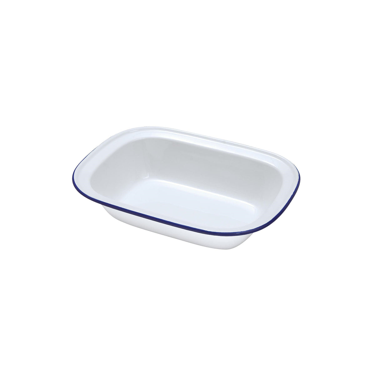 Falcon Enamel Steel Oblong Pie Dish With Blue Rim Design White 20cm x 15cm x 4.5cm 44020 | Oven and Freezer Safe Bakeware