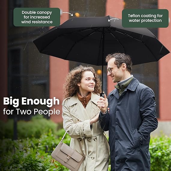 Drizzles Mens Compact Auto Folding Umbrella Black Black UU0098 | Windproof and Waterproof