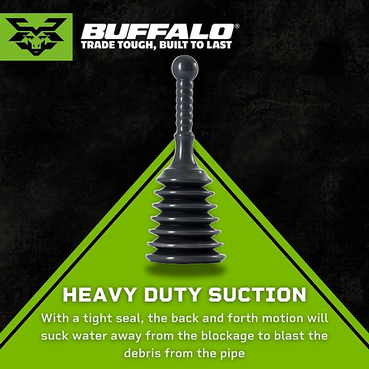 Buffalo Heavy Duty Midi Sink and Toilet Plunger with Strong Suction Black 13cm x 32cm 1018-5 | Compact and Easy to Store