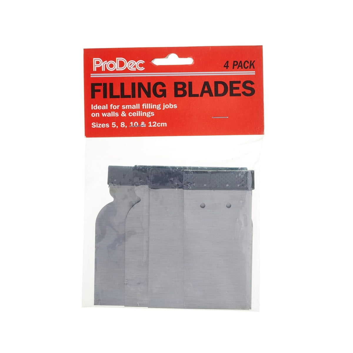 ProDec Stainless Steel Filling Blades Grey and Black Pack of 4 PFB4P | Sizes - 5cm-8cm-10cm and 12cm | For Wall and Ceiling Repairs | Flexible Blade