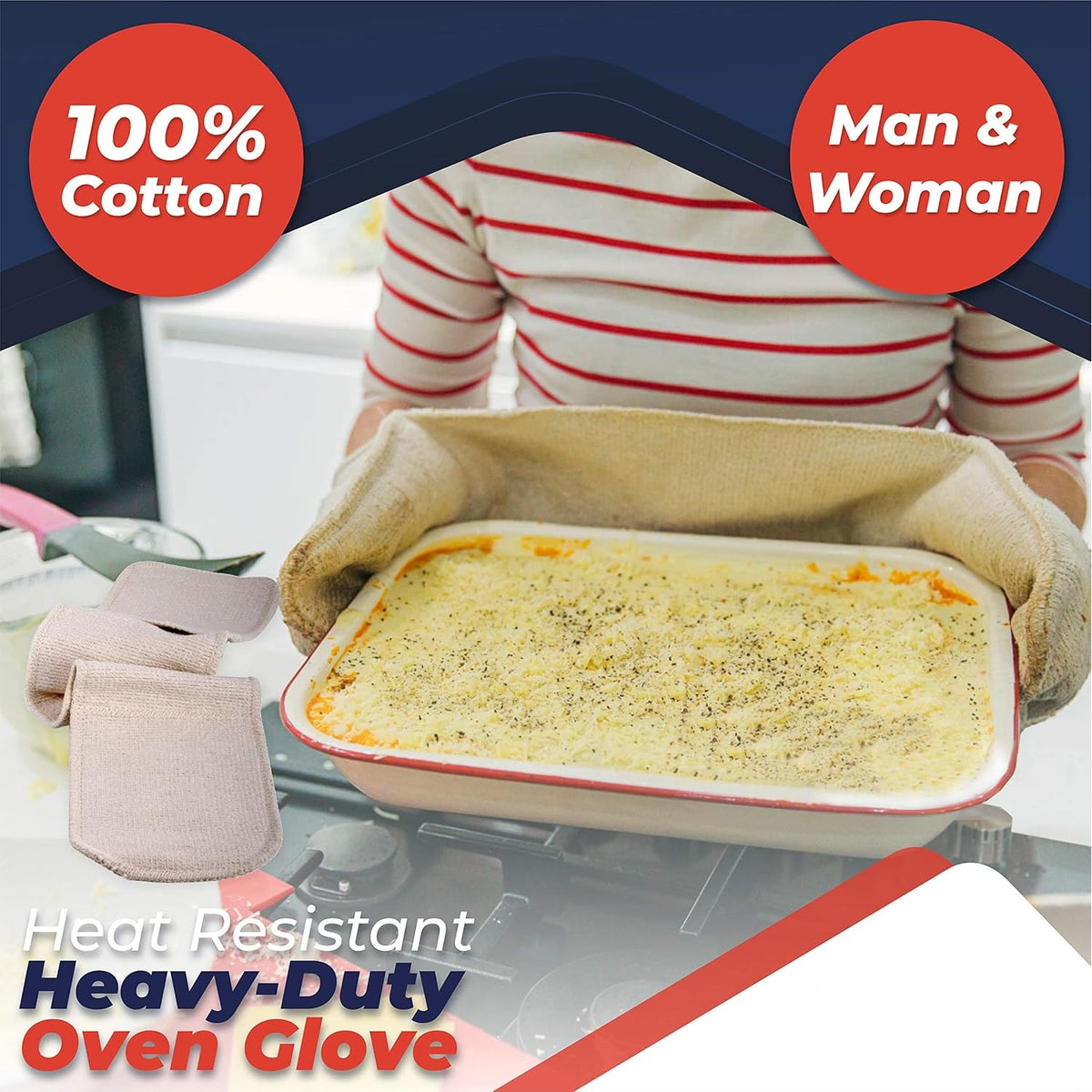 Besco Triple Layer Master Chef Oven Glove Cream | Heat Protection for Safe Cooking and Baking | Durable and Comfortable Fit