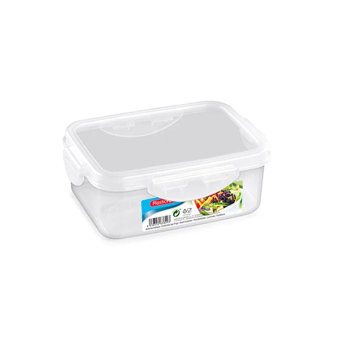 PlasticForte Rectangular Food Container with Clip Lid Transparent 600ml 11676