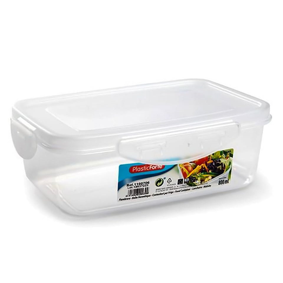 PlasticForte Rectangular Food Container with Clip Lid Transparent 800ml 1160706