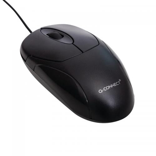Q-Connect Wired Optical Mouse Black GS150 | USB | 1.45Mtr Cable | Windows and Mac Compatible | 3 Button Scroll