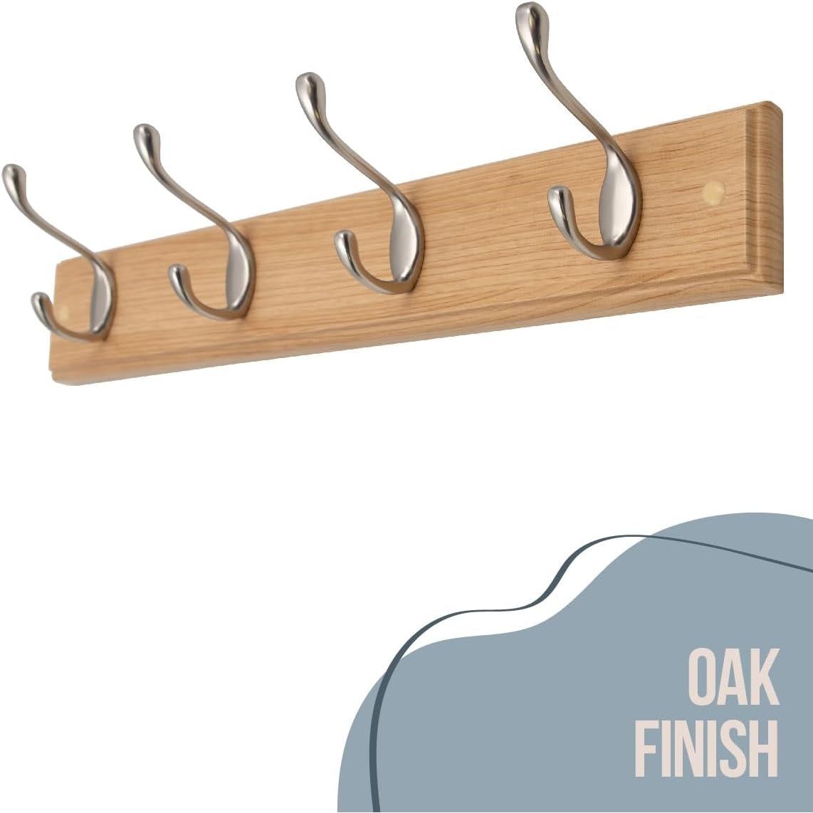 Anika 4 Metal Hooks Wall Mounted Wooden Coat Rack Oak 45cm x 7cm 65909 | Wall Fixings Included | Holds Up to 2.5Kg
