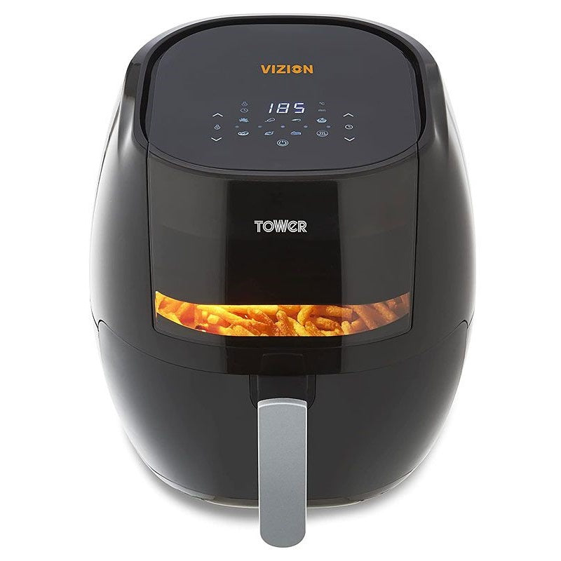 Tower Vortx Vizion Air Fryer 1800W Black 7Ltr T17072 | With Viewing Window-Digital Controls | 4 Cooking Methods | Air Fry-Grilling-Roasting-Baking | 30 Percent Faster Cooking | Non-sleep Feet for Stability | 7 Quick-start Presets