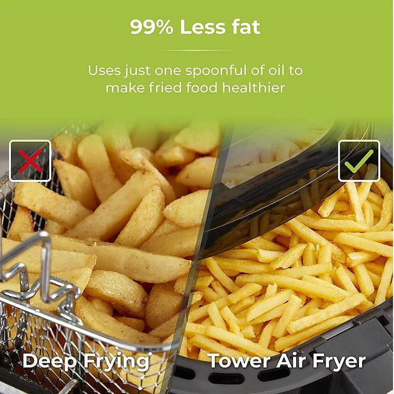 Tower Vortx Vizion Air Fryer 1800W Black 7Ltr T17072 | With Viewing Window-Digital Controls | 4 Cooking Methods | Air Fry-Grilling-Roasting-Baking | 30 Percent Faster Cooking | Non-sleep Feet for Stability | 7 Quick-start Presets