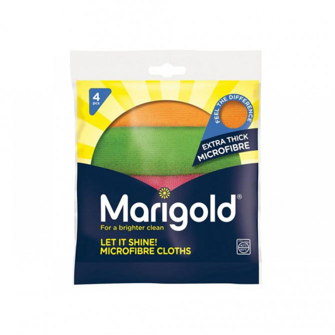 Marigold Extra Thick Microfibre Cloths Assorted Colours Pack of 4 | Highly Absorbent Cleaning Cloths | For Clean and Sparkling Surfaces
