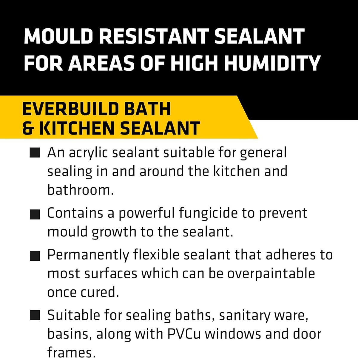 Everbuild Bath and Kitchen Acrylic Sealant White 200ml | Anti Mould Formulation | For Sealing Around Baths-Showers and Basins