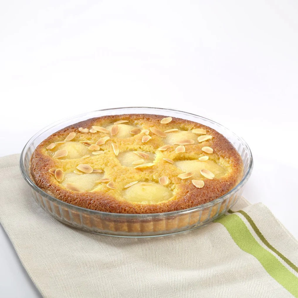 Pyrex Round Bake and Enjoy Glass Quiche Flan Dish Clear 24cm | Oven Safe | Scratch-Resistant | Ideal for Baking Quiches and Tarts