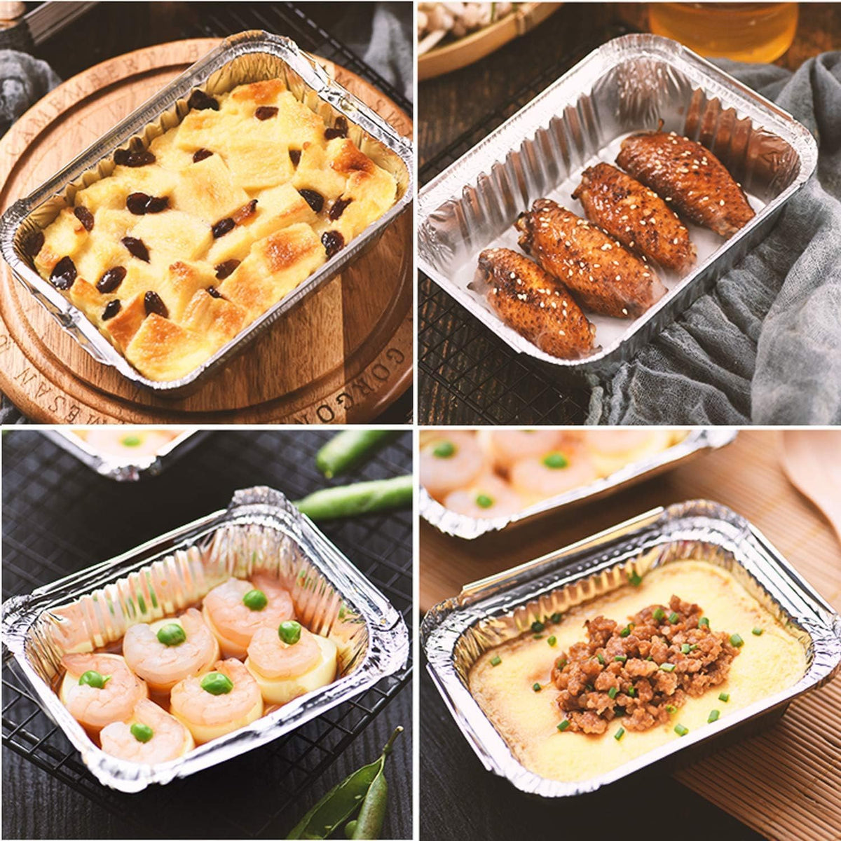 Caroline Aluminium Foil Trays with Lids Silver Pack of 12 1000 | Recyclable | Ideal for Food Storage and Baking